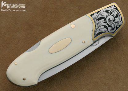 Joe Kious Custom Knives Tim George Engraved Pre-ban Elephant Ivory Lockback - Image 3