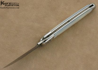 Joe Kious Custom Knife Julie Warenski Engraved Mother of Pearl Shell with 14 Kt Gold Pins and Escutcheon "Norfolk" Slip Joint - Image 6