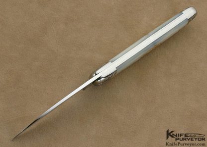 Joe Kious Custom Knife Julie Warenski Engraved Mother of Pearl Shell with 14 Kt Gold Pins and Escutcheon "Norfolk" Slip Joint - Image 5