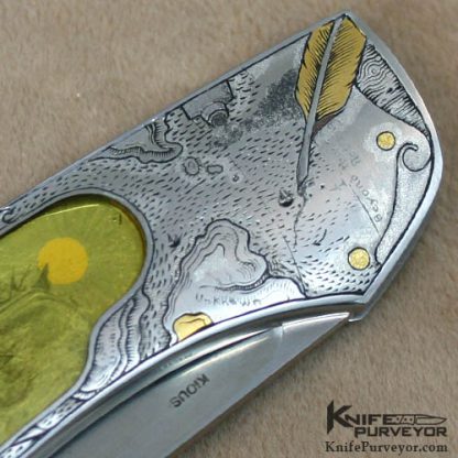 Joe Kious Custom Knife Amber Inlayed Dan Wilkerson Engraved Lockback - Image 5