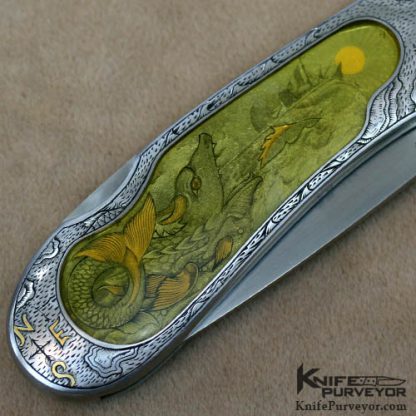 Joe Kious Custom Knife Amber Inlayed Dan Wilkerson Engraved Lockback - Image 6
