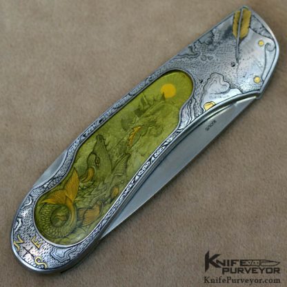 Joe Kious Custom Knife Amber Inlayed Dan Wilkerson Engraved Lockback - Image 4
