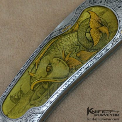 Joe Kious Custom Knife Amber Inlayed Dan Wilkerson Engraved Lockback - Image 3