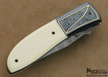 Kit Carson Custom Knife Jeff Flannery Engraved, Ron Luebke Jr. Scrimshawed Pre-ban Ivory & Damascus Linerlock - Image 3