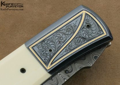 Kit Carson Custom Knife Jeff Flannery Engraved, Ron Luebke Jr. Scrimshawed Pre-ban Ivory & Damascus Linerlock - Image 4