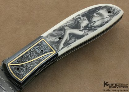 Kit Carson Custom Knife Jeff Flannery Engraved, Ron Luebke Jr. Scrimshawed Pre-ban Ivory & Damascus Linerlock - Image 8