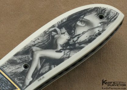 Kit Carson Custom Knife Jeff Flannery Engraved, Ron Luebke Jr. Scrimshawed Pre-ban Ivory & Damascus Linerlock - Image 9