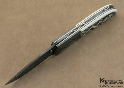 Kit Carson Custom Knife Jeff Flannery Engraved, Ron Luebke Jr. Scrimshawed Pre-ban Ivory & Damascus Linerlock - Image 5