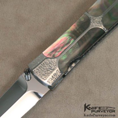 Koji Hara Custom Knife 8 Piece Inlay Black Lip & Stippled Dagger Linerlock - Image 2