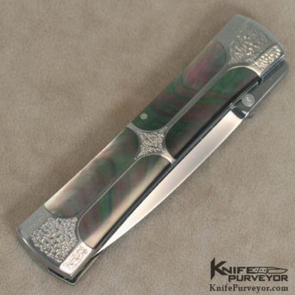 Koji Hara Custom Knife 8 Piece Inlay Black Lip & Stippled Dagger Linerlock - Image 3