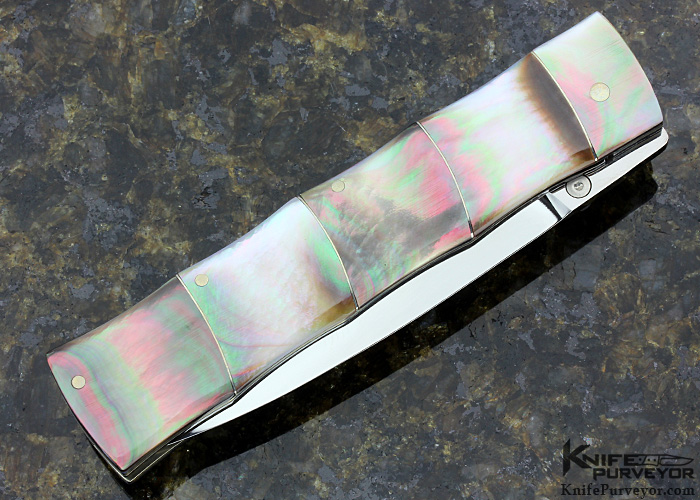 Koji Hara Custom Knife Black Lip Pearl Bamboo Linerlock - Image 3