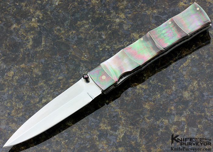 Koji Hara Custom Knife Black Lip Pearl Bamboo Linerlock
