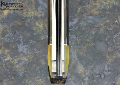 Koji Hara Custom Knife Abalone and Carved Gold Lip Pearl with Damascus Linerlock Dagger - Image 6