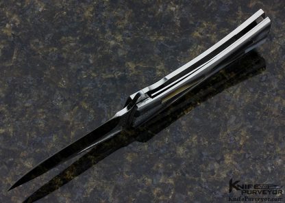 Koji Hara Custom Knife Bamboo Textured Black Lip Tahitian Pearl Shell Linerlock Flipper - Image 5