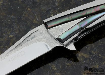 Koji Hara Custom Knife Bamboo Textured Black Lip Tahitian Pearl Shell Linerlock Flipper - Image 2