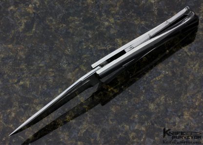 Koji Hara Custom Knife Bamboo Textured Black Lip Tahitian Pearl Shell Linerlock Flipper - Image 4