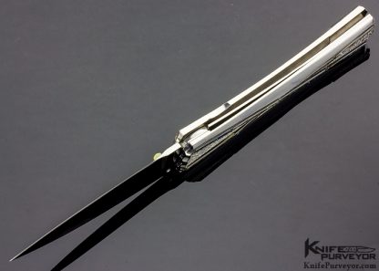 Koji Hara Custom Knife Bamboo Textured Abalone and Steel Lockback Folder - Image 5
