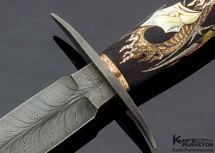Kevin Casey Custom Knife "Dragon Dagger" Sole Authorship Feather Damascus - Image 2