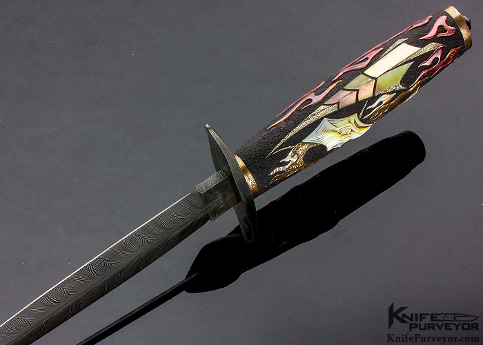 Kevin Casey Custom Knife "Dragon Dagger" Sole Authorship Feather Damascus - Image 7