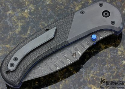 Eric Kramer Custom Knife "Reaper" Zirconium, Carbon Fiber and Rob Thomas Damascus Linerlock - Image 3