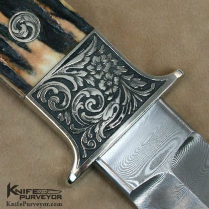 Dietmar Kressler Custom Knives Stag & Fredrich Schneider Damascus Boot Knife Engraved by Manfred Fleischer - Image 4
