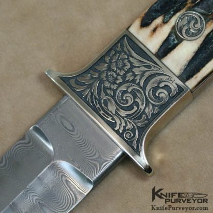 Dietmar Kressler Custom Knives Stag & Fredrich Schneider Damascus Boot Knife Engraved by Manfred Fleischer - Image 2