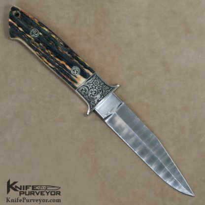 Dietmar Kressler Custom Knives Stag & Fredrich Schneider Damascus Boot Knife Engraved by Manfred Fleischer - Image 5