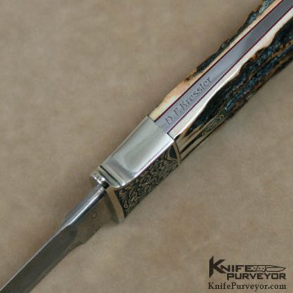 Dietmar Kressler Custom Knives Stag & Fredrich Schneider Damascus Boot Knife Engraved by Manfred Fleischer - Image 3