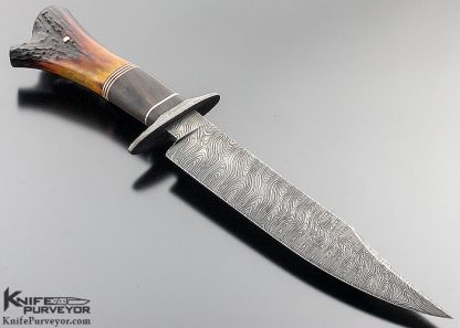 Kurt Allen Swearingen Custom Knife Brow-Tine Bowie with Amber Stag and African Blackwood - Image 3