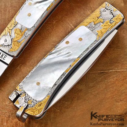 Ron Lake Custom Knives Martin Butler "Golden Girls" Engraved Mother of Pearl "Orion" Tail Lock - Image 3