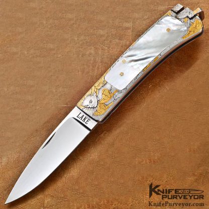 Ron Lake Custom Knives Martin Butler "Golden Girls" Engraved Mother of Pearl "Orion" Tail Lock