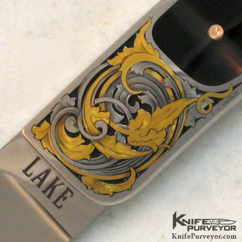 Ron Lake Custom Knife Cape Buffalo Horn Inlaid Tail Lock Engraved by Steve Lindsay - Image 2