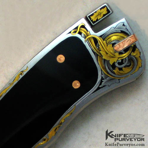 Ron Lake Custom Knife Cape Buffalo Horn Inlaid Tail Lock Engraved by Steve Lindsay - Image 3