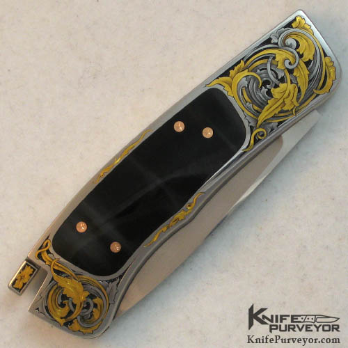 Ron Lake Custom Knife Cape Buffalo Horn Inlaid Tail Lock Engraved by Steve Lindsay - Image 4