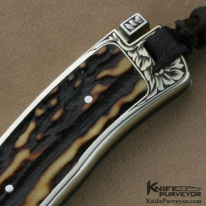 Ron Lake Custom Knives Bob Loveless Designed Amber Stag Tail Lock Engraved by Ron Skaggs - Image 3