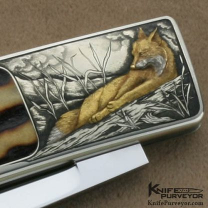 Ron Lake Custom Knives Bob Loveless Designed Amber Stag Tail Lock Engraved by Ron Skaggs - Image 5