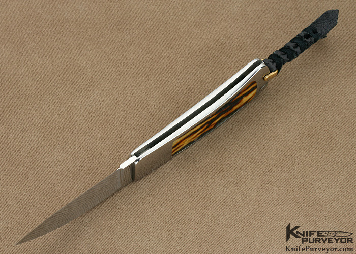 Ron Lake Custom Knife Amber Stag Interframe Tail Lock with 14Kt Gold Bale & Pins - Image 5