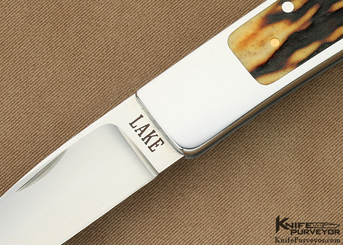 Ron Lake Custom Knife Amber Stag Interframe Tail Lock with 14Kt Gold Bale & Pins - Image 2