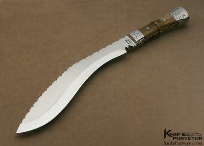 Lamont Coombs Custom Knife Ron Nott Engraved Kukri with Giraffe Bone Handle