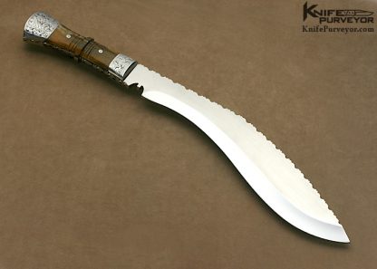 Lamont Coombs Custom Knife Ron Nott Engraved Kukri with Giraffe Bone Handle - Image 5