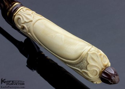 Larry Fuegen Custom Knife Sole Authorship Damascus with Carved & Stippled Cream Colored Fossil Walrus Art Dagger - Image 7