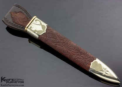 Larry Fuegen Custom Knife Sole Authorship Damascus with Carved & Stippled Cream Colored Fossil Walrus Art Dagger - Image 8