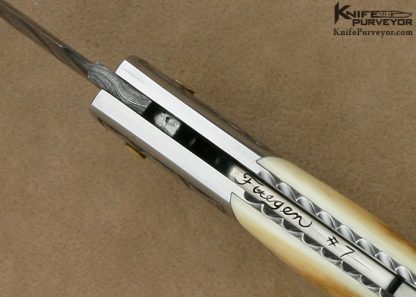 Larry Fuegen Custom Knife Sole Authorship Engraved Damascus & Mammoth Ivory Lockback "Classic Folder" - Image 11