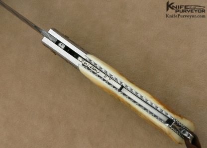 Larry Fuegen Custom Knife Sole Authorship Engraved Damascus & Mammoth Ivory Lockback "Classic Folder" - Image 10