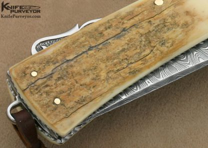Larry Fuegen Custom Knife Sole Authorship Engraved Damascus & Mammoth Ivory Lockback "Classic Folder" - Image 5