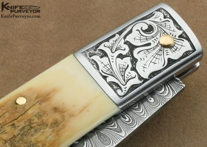 Larry Fuegen Custom Knife Sole Authorship Engraved Damascus & Mammoth Ivory Lockback "Classic Folder" - Image 6