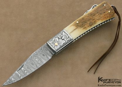 Larry Fuegen Custom Knife Sole Authorship Engraved Damascus & Mammoth Ivory Lockback "Classic Folder"