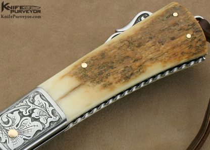Larry Fuegen Custom Knife Sole Authorship Engraved Damascus & Mammoth Ivory Lockback "Classic Folder" - Image 3