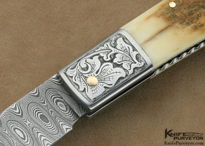 Larry Fuegen Custom Knife Sole Authorship Engraved Damascus & Mammoth Ivory Lockback "Classic Folder" - Image 2