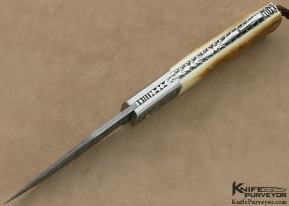 Larry Fuegen Custom Knife Sole Authorship Engraved Damascus & Mammoth Ivory Lockback "Classic Folder" - Image 7